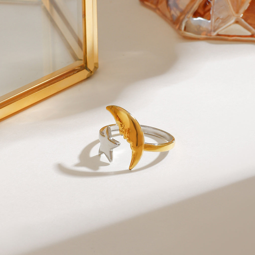 18K gold multicolored star and moon opening ring