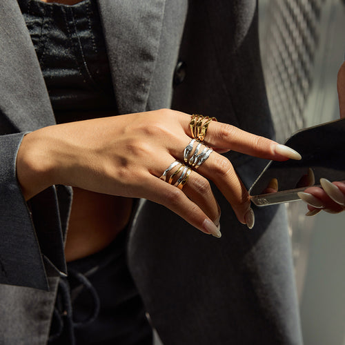 Stainless steel golden steel color two-tone ring