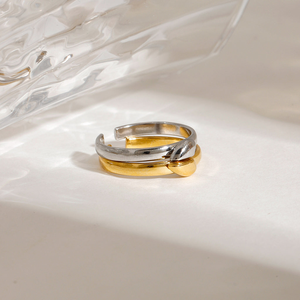 Stainless steel gold and silver color-matched heart-shaped opening ring