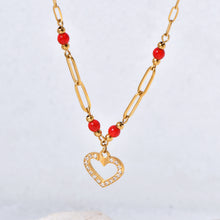 Load image into Gallery viewer, 18K gold stainless steel chain spliced heart-shaped pendant necklace
