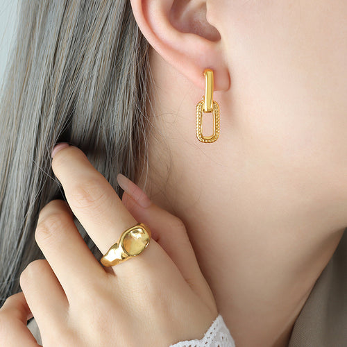 Stainless steel gold-plated geometric square-framed texture earrings