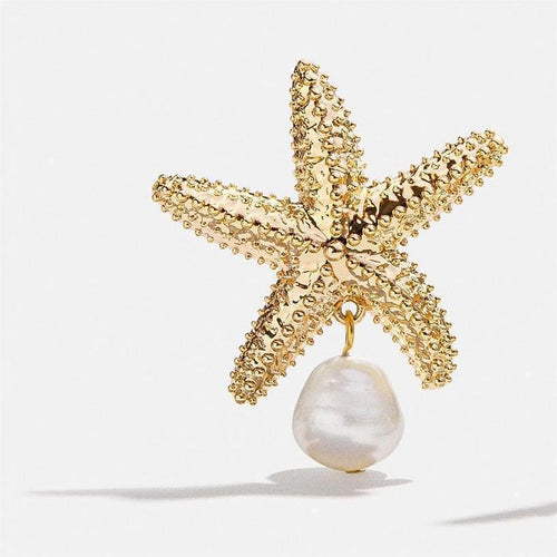 Stainless steel starfish pearl earrings