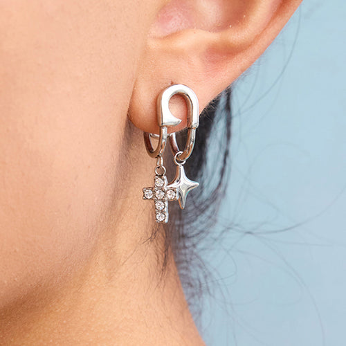 Stainless steel cross zircon pendant earrings