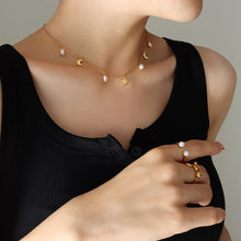Load image into Gallery viewer, Stainless steel star Moon natural freshwater pearl pendant necklace collarbone chain