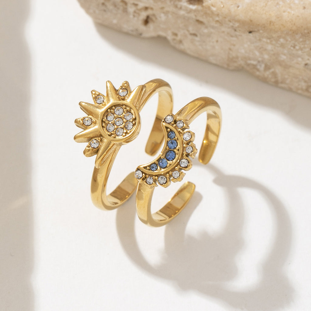 Stainless steel Sun and Moon Shining Together open-top ring set