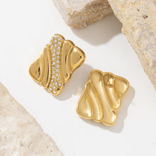 Load image into Gallery viewer, 18K gold stainless steel rectangular earrings with zirconium texture inlaid in gold