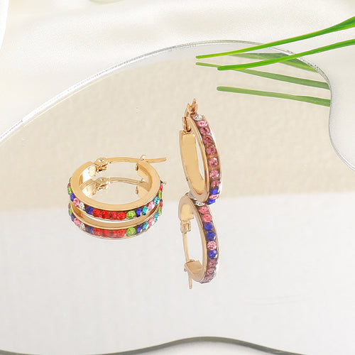 18K real gold electroplated stainless steel earrings with zirconium ear buckles