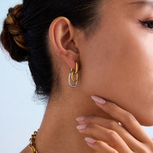 Load image into Gallery viewer, Stainless steel gold and silver color-matched circular earrings