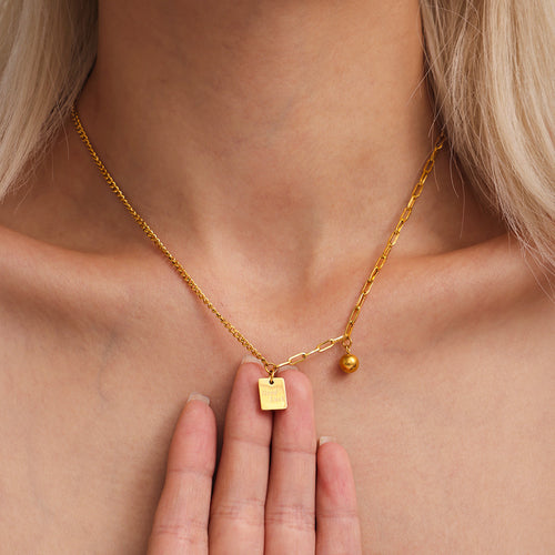 Stainless steel English square sign round ball pendant necklace collarbone chain