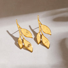 Load image into Gallery viewer, 18K gold stainless steel leaf earrings