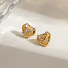 Load image into Gallery viewer, Stainless steel heart-shaped gold and silver color-matched chain earrings