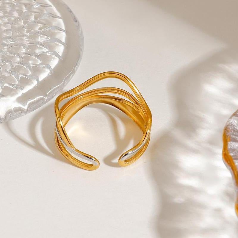 18K gold stainless steel multi-layer water ripple gold and silver color-matching ring