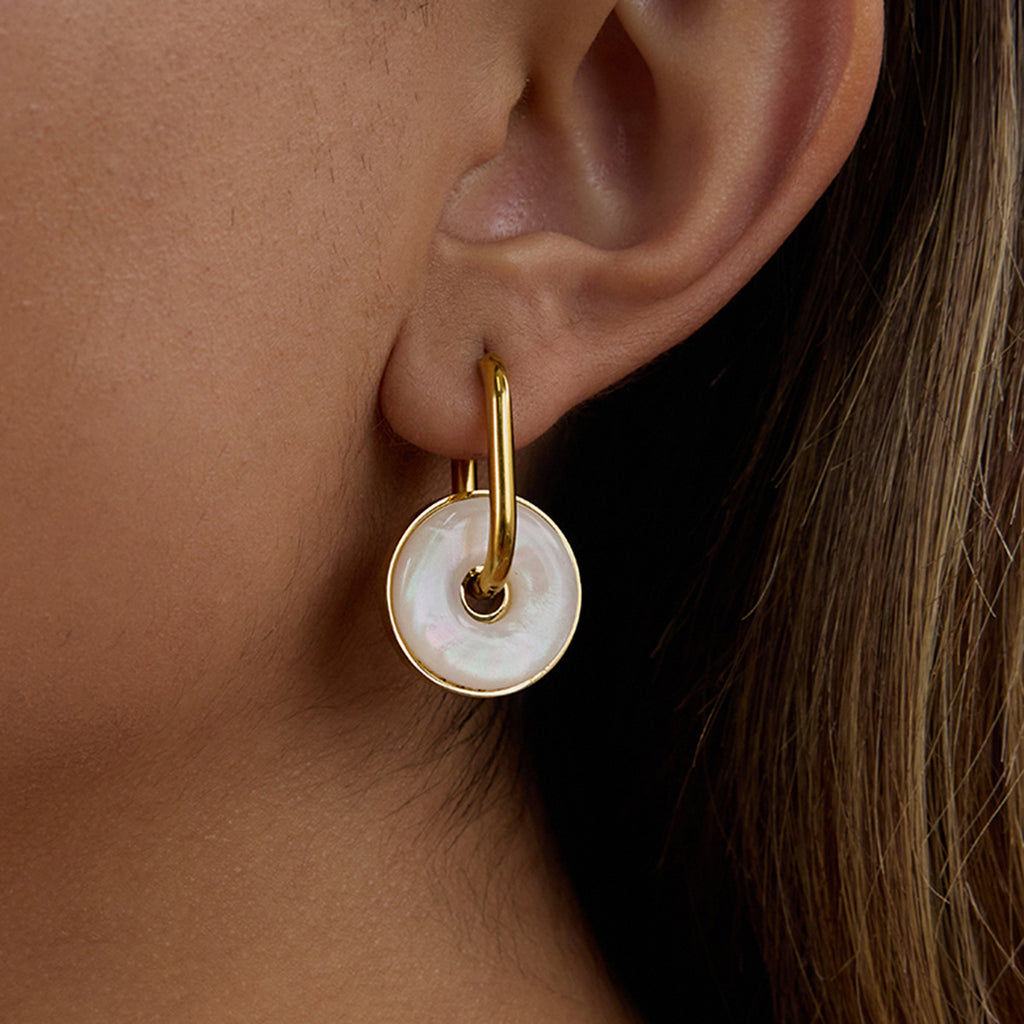 Stainless steel imitation white shell circle earrings