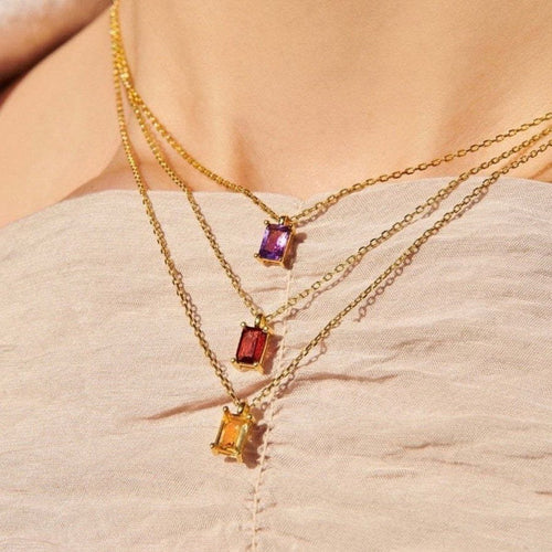 18K gold stainless steel December birthstone colorful Zircon necklace