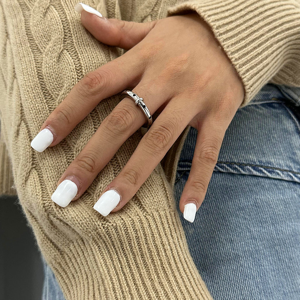 Stainless steel black rhinestone plain ring
