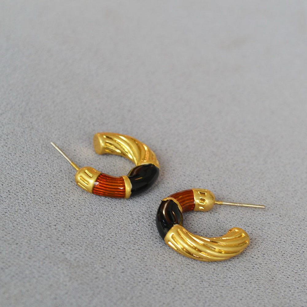 Maillard handcrafted enamel color brass gold-plated 925 silver needle earrings