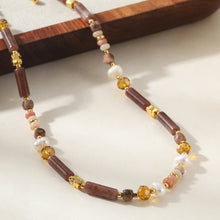Load image into Gallery viewer, Colored natural stone crystal freshwater pearl handcrafted beaded necklace