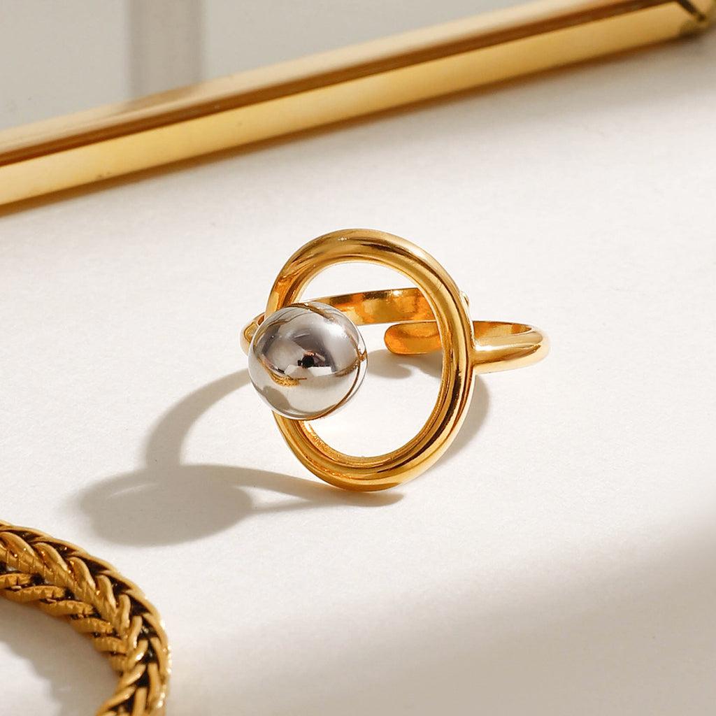 Stainless steel, gold and silver color-matched steel ball open ring