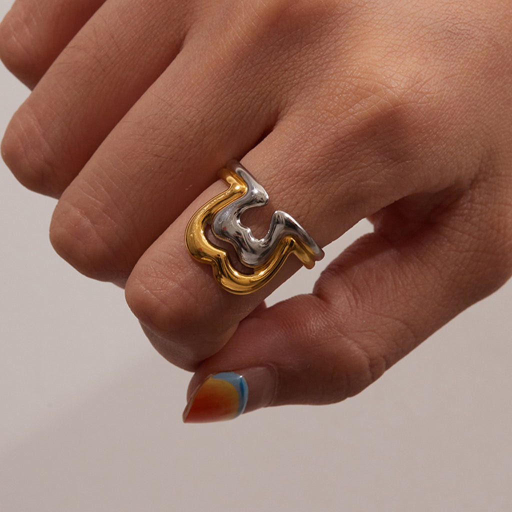 Stainless steel gold and silver color-matched heart-shaped opening ring