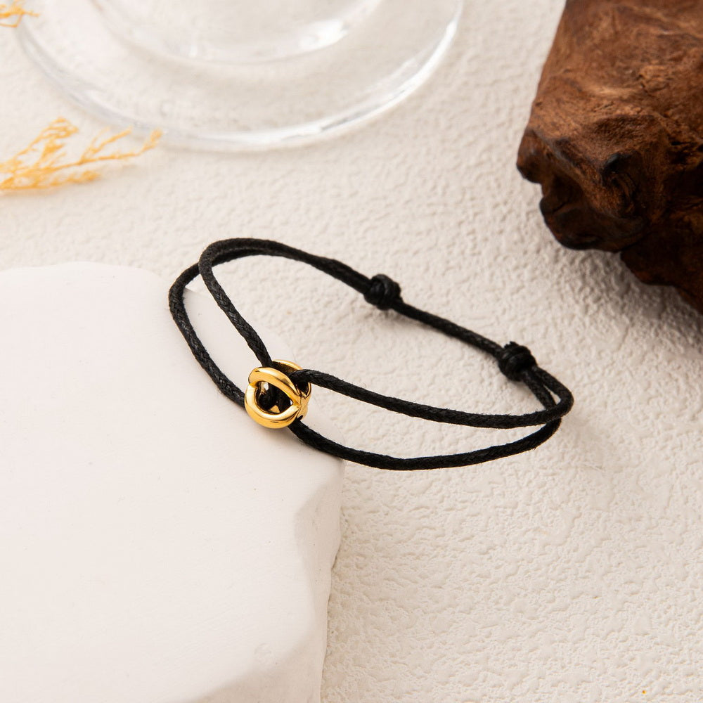 Stainless steel lucky symbol fortune bead woven rope bracelet