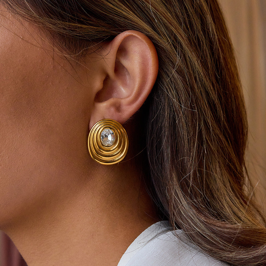 Golden stainless steel zircon earrings