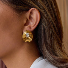 Load image into Gallery viewer, Golden stainless steel zircon earrings