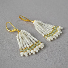 Load image into Gallery viewer, Turquoise shell handcrafted beaded tassel earrings
