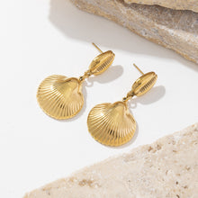 Load image into Gallery viewer, Golden stainless steel shell pendant earrings
