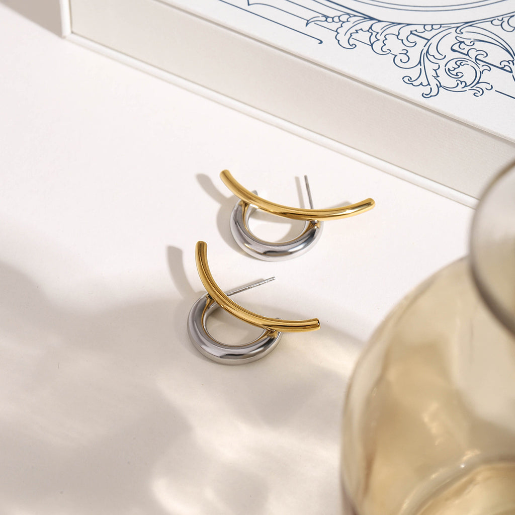 Stainless steel gold and silver color-matched earrings