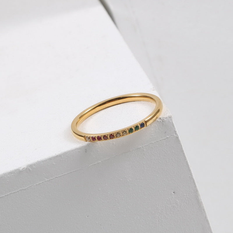 18K gold stainless steel ring with zirconium fine ring
