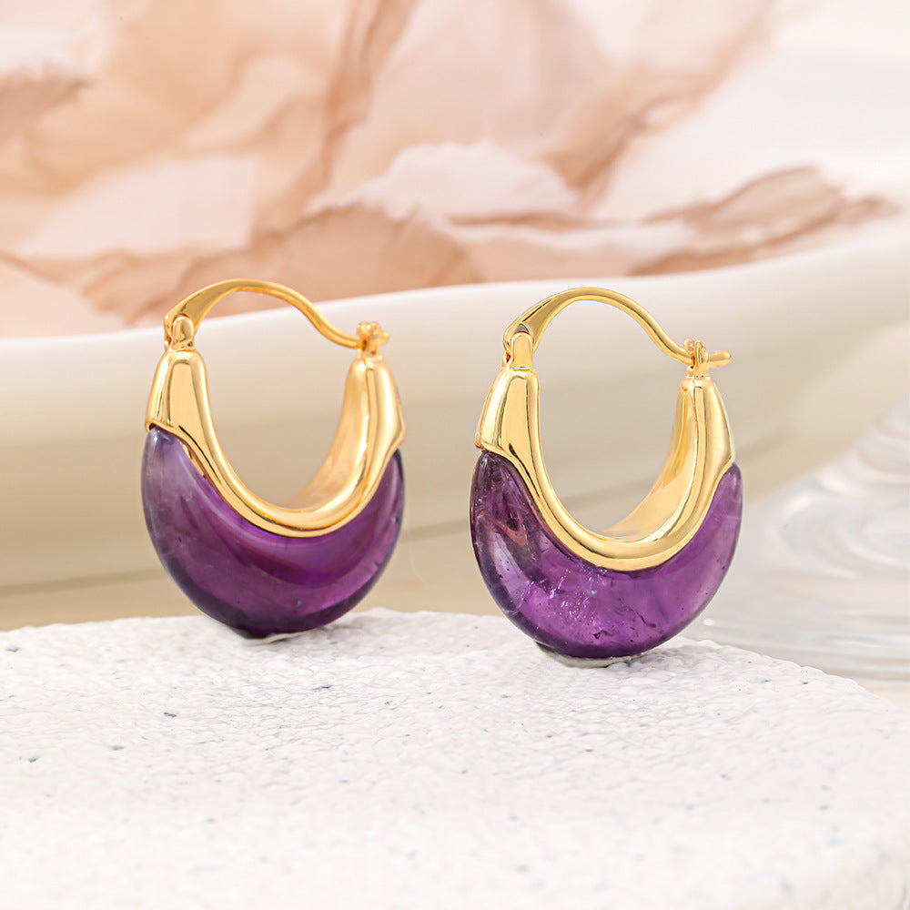 Natural amethyst U-shaped earrings