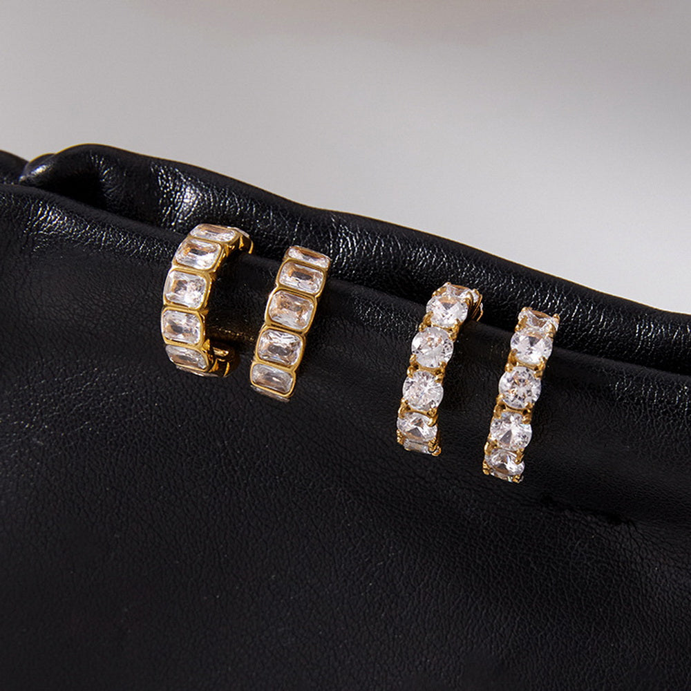 18K gold stainless steel zircon stud earrings