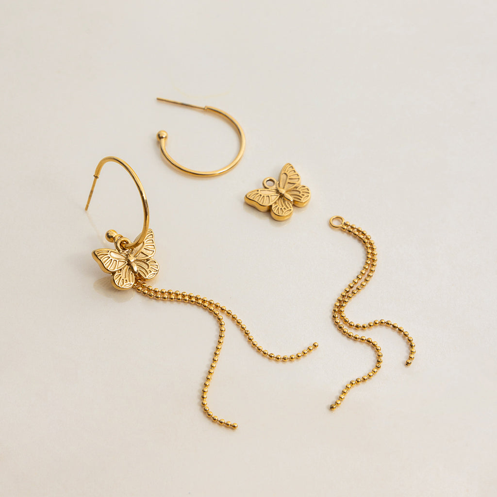 18K gold stainless steel bow tassel C-shaped earrings