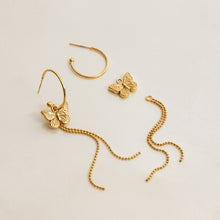 Load image into Gallery viewer, 18K gold stainless steel bow tassel C-shaped earrings