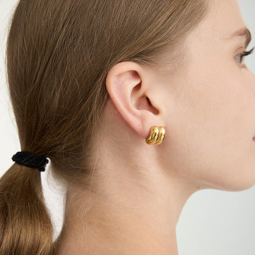 18K gold stainless steel bean ear studs