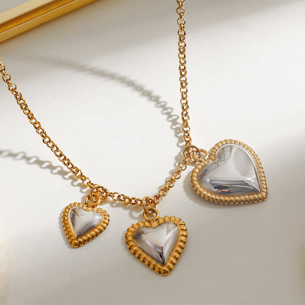 Stainless steel gold and silver color-matched heart-shaped pendant necklace