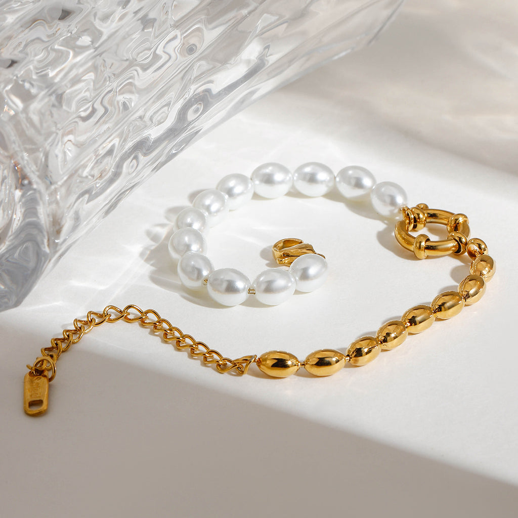 18K gold stainless steel pearl bracelet