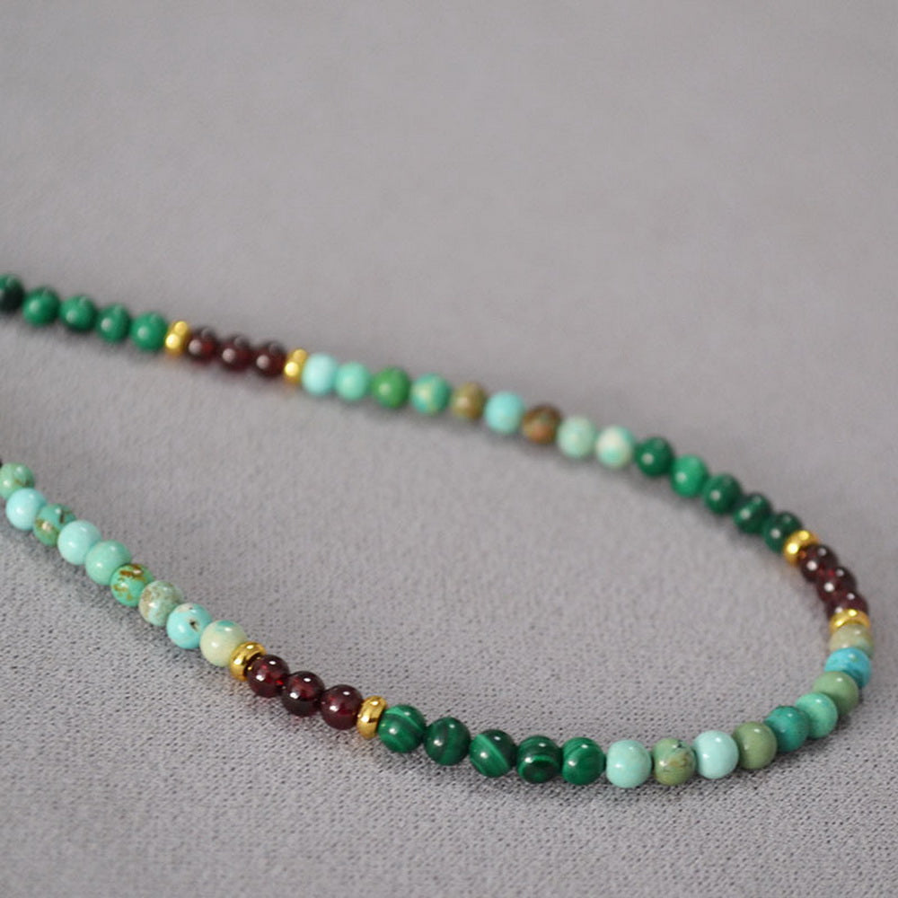 Malachite garnet turquoise beaded necklace