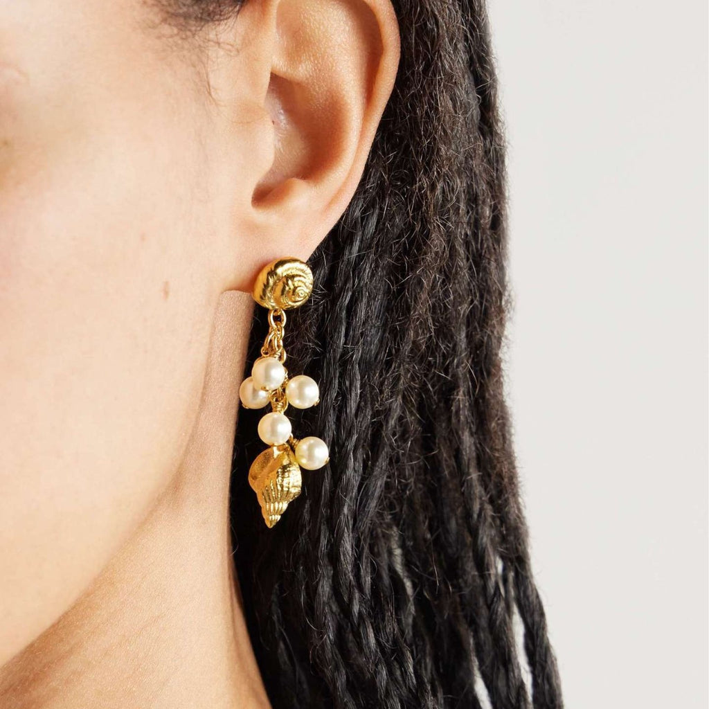 Stainless steel conch pearl pendant earrings