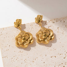 Load image into Gallery viewer, 18K gold stainless steel rose pendant earrings