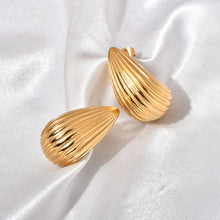 Load image into Gallery viewer, 18K gold stainless steel striped teardrop earrings