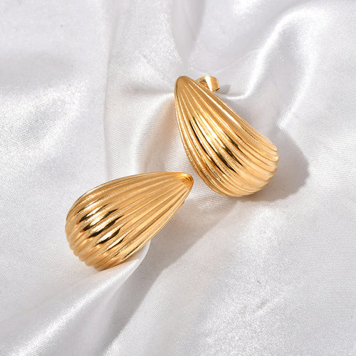 18K gold stainless steel striped teardrop earrings