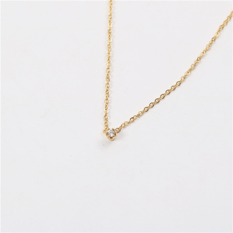 18K gold single diamond pendant collarbone chain necklace