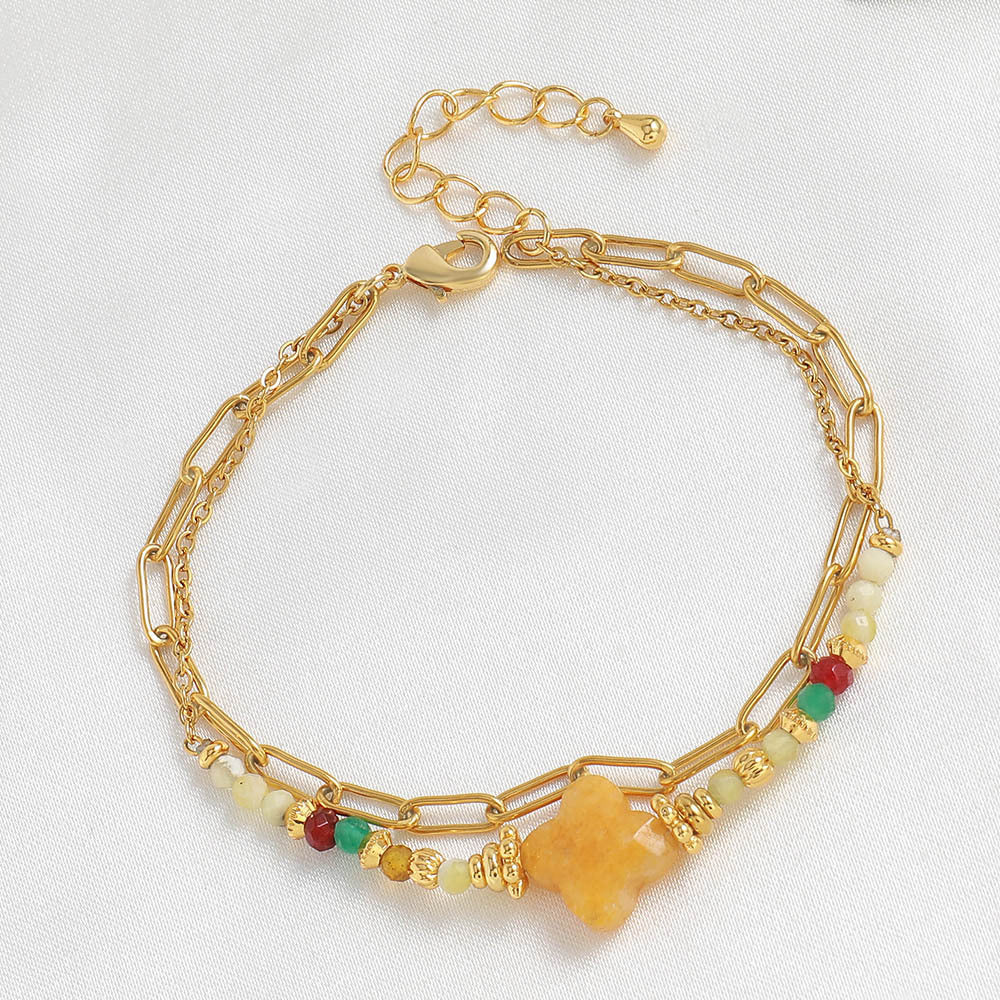 Pink peach blossom natural stone handcrafted beaded bracelet