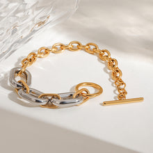 Load image into Gallery viewer, Stainless steel, gold and silver color-matched chain, oval smooth surface, hollowed-out circular OT buckle bracelet