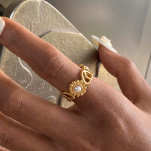 Load image into Gallery viewer, Stainless steel sunflower heart pearl closed ring