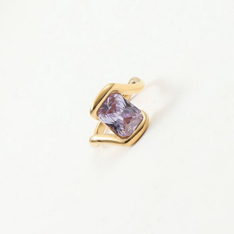 18K gold stainless steel purple zircon ring