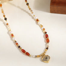 Load image into Gallery viewer, Colored natural stone beaded heart-shaped pendant necklace