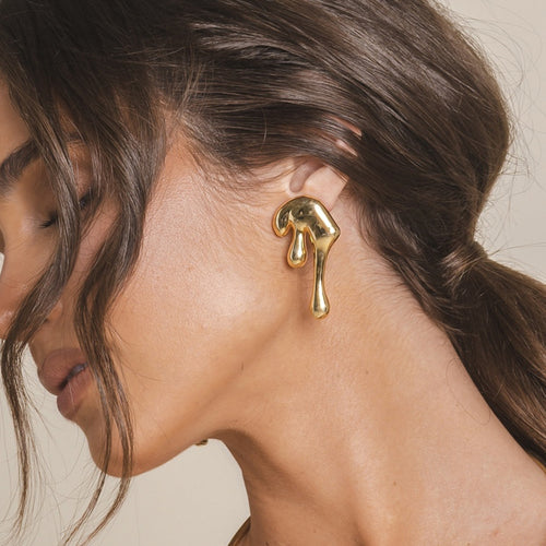 Golden stainless steel lava earrings