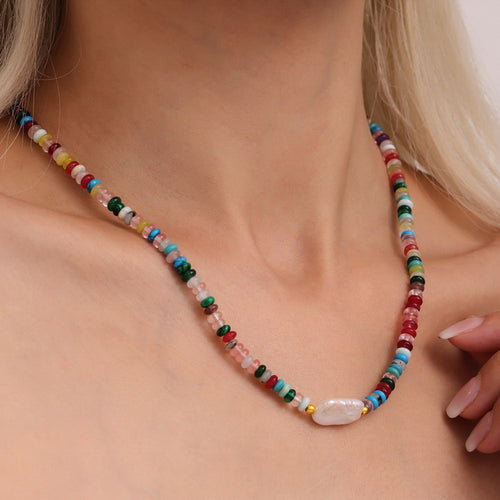 Freshwater rice grain pearl natural stone beaded necklace collarbone chain